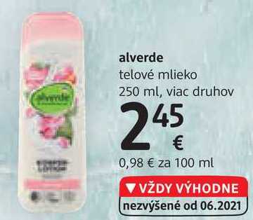 alverde telové mlieko 250 ml, viac druhov 