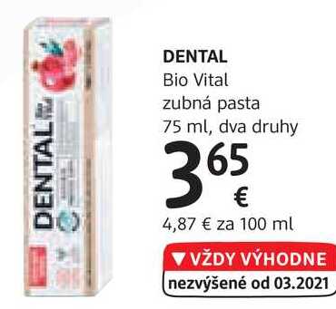 DENTAL Bio Vital zubná pasta 75 ml, dva druhy