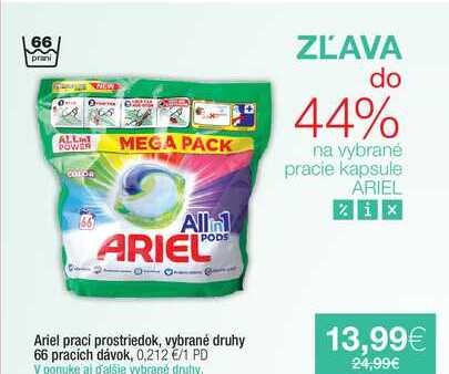 Ariel praci prostriedok, vybrané druhy 66 pracích dávok