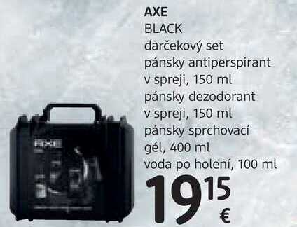 AXE BLACK darčekový set - pánsky antiperspirant v spreji, 150 ml pánsky dezodorant v spreji, 150 ml pánsky sprchovací gél, 400 ml voda po holení, 100 ml