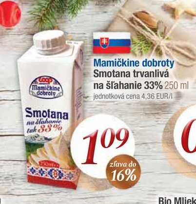 Smotana trvanlivá na šlahanie 33 % 250 ml