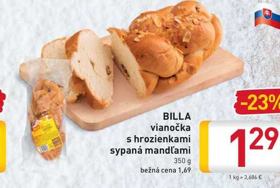 BILLA vianočka s hrozienkami sypaná mandľami 350 g