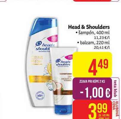 Head & Shoulders • šampón, 400 ml /  balzam, 220 ml 