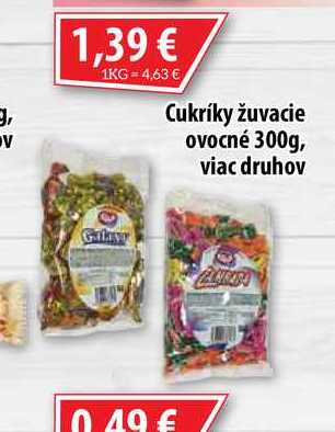 Cukríky žuvacie ovocné 300 g