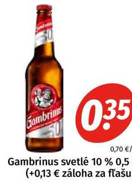 Gambrinus svetlé 10 % 0,5 (+0,13 € záloha za flašu 
