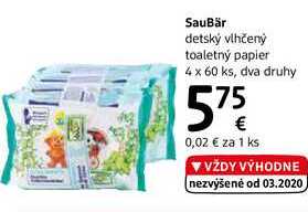 SauBär detský vlhčeny toaletný papier 4 x 60 ks, dva druhy