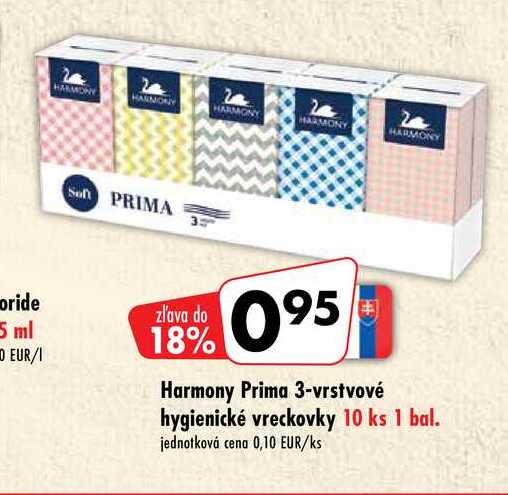 Harmony Prima 3-vrstvové hygienické vreckovky 10 ks 