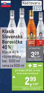 Klasik Slovenská Borovička 40% Klasik 40% rôzne druhy bal: 500 ml