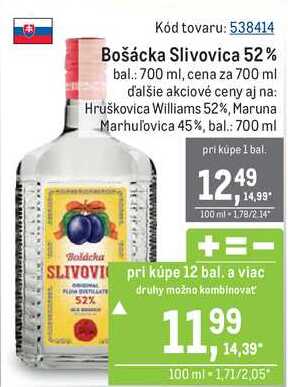 Bošácka Slivovica 52% bal.: 700 ml