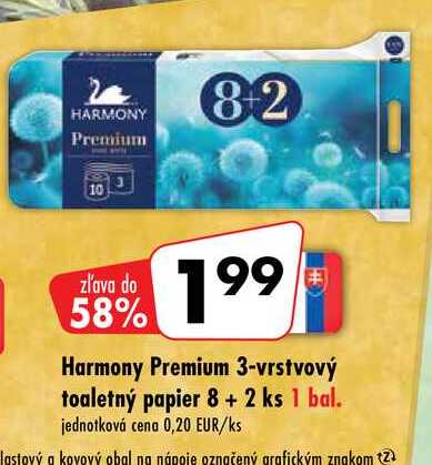 Harmony Premium 3-vrstvový toaletný papier 8 + 2 ks
