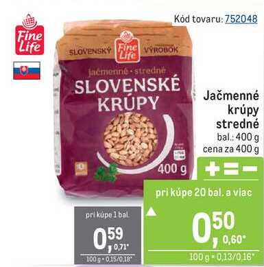 Jačmenné krúpy stredné bal.: 400 g