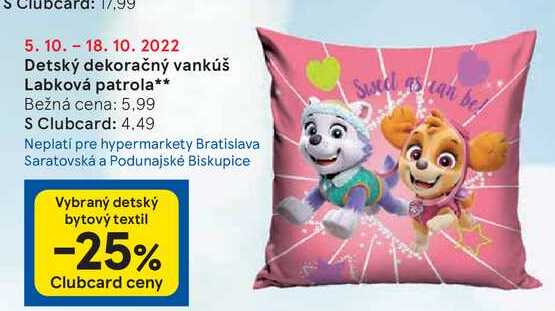 Detský dekoračný vankúš Labková patrola