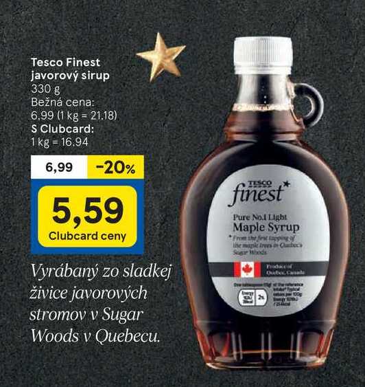 Tesco Finest javorový sirup, 330 g