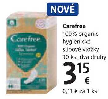 Carefree 100% organic hygienické slipové vložky, 30 ks