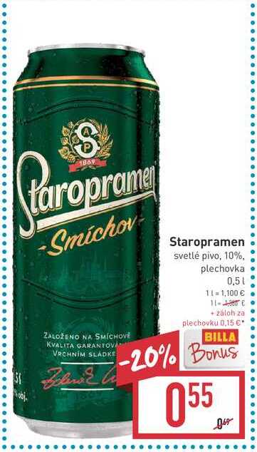 Staropramen svetlé pivo, 10%, plechovka 0,5l