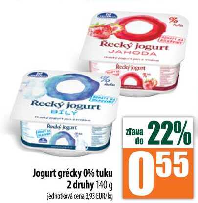 Jogurt grécky 0% tuku 2 druhy 140 g