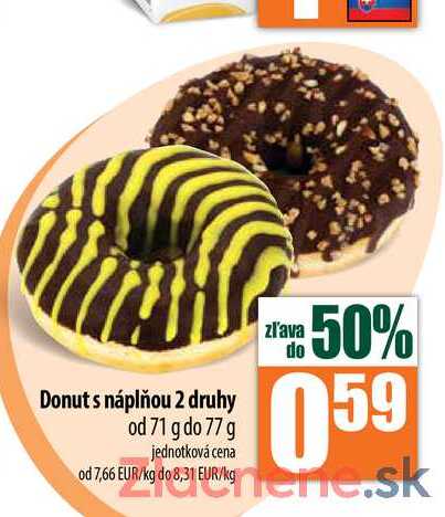 Donut s náplňou 2 druhy od 71 g do 77 g