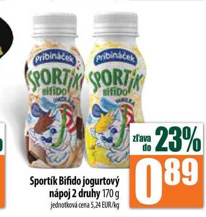 Sportík Bifido jogurtový nápoj 2 druhy 170 g