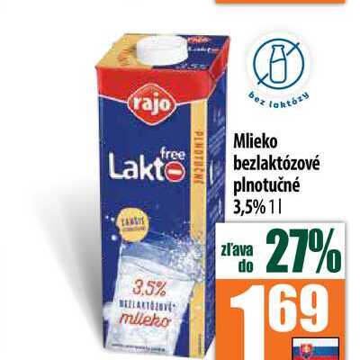 Mlieko bezlaktózové plnotučné 3,5% 1 l