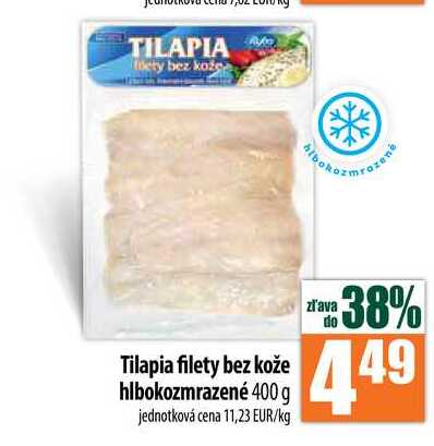 Tilapia filety bez kože hlbokozmrazené 400 g 