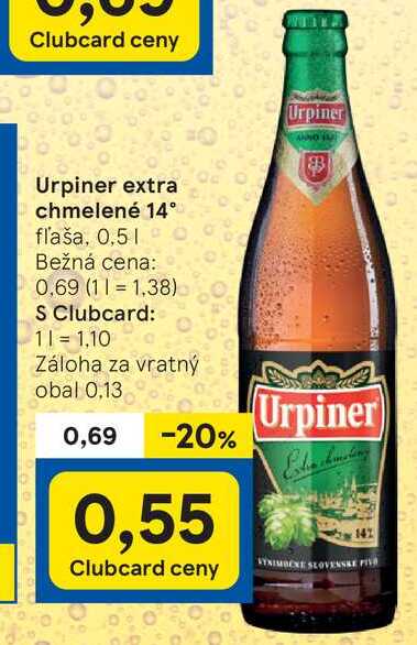 Urpiner extra chmelené 14 fľaša, 0,5 l