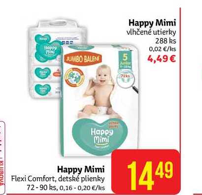 Happy Mimi Flexi Comfort, detské plienky 72-90 ks