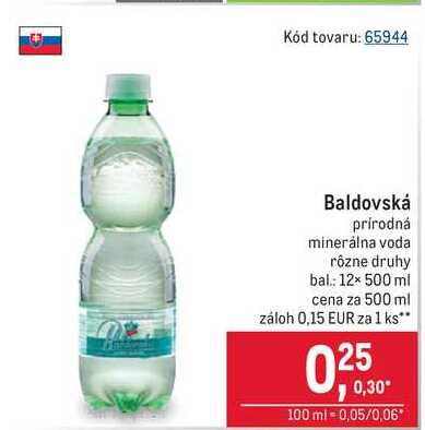 Baldovská prírodná minerálna voda 500 ml v akcii | Zlacnene.sk