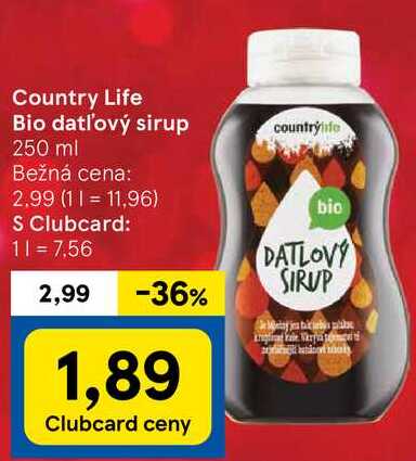 Country Life Bio datľový sirup, 250 ml