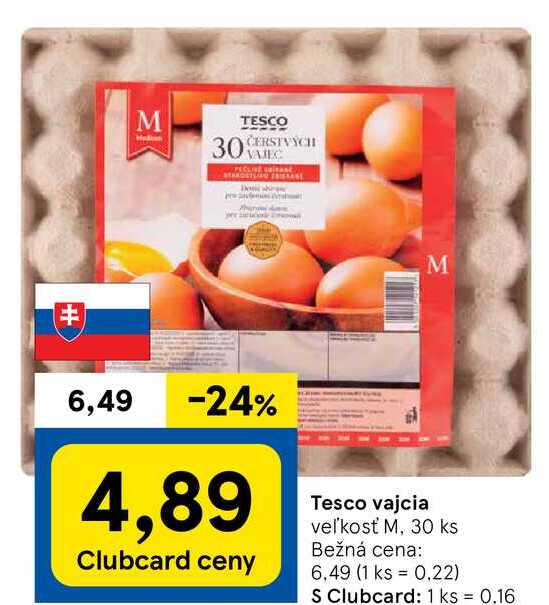 Tesco vajcia veľkosť M, 30 ks