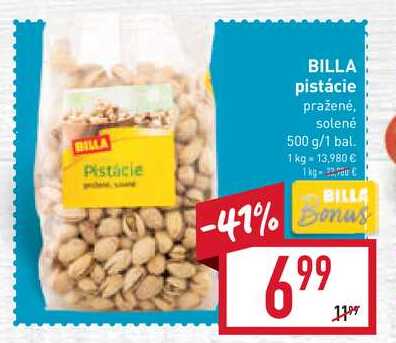 BILLA pistácie pražené, solené 500 g