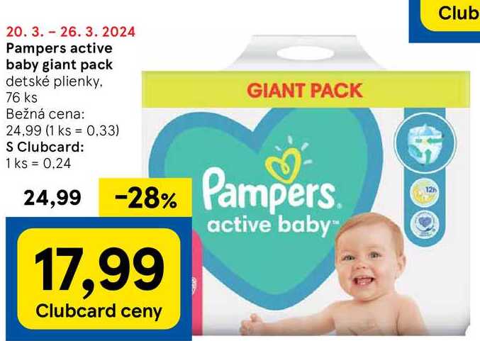 Pampers active baby giant pack, 76 ks 