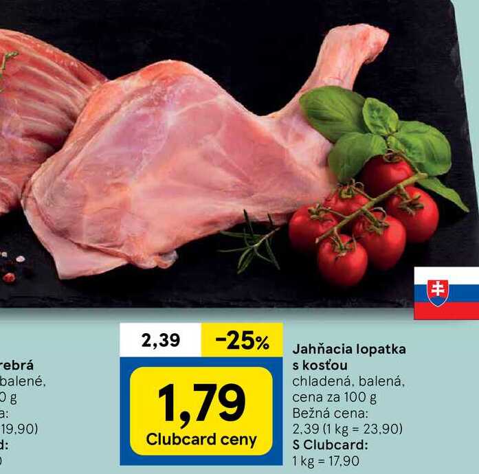 Jahňacia lopatka s kosťou, cena za 100 g 