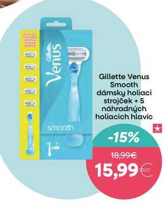 Gillette Venus Smooth dámsky holiaci strojček + 5 náhradných holiacich hlavíc 