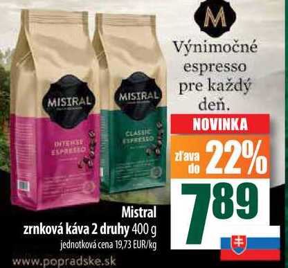 Mistral zrnková káva 2 druhy 400 g  
