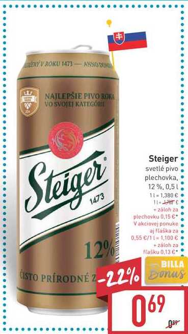Steiger svetlé pivo plechovka 12% 0,5 l