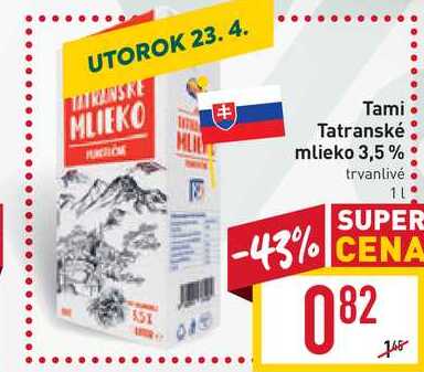 Tami Tatranské mlieko 3,5% trvanlivé 1L
