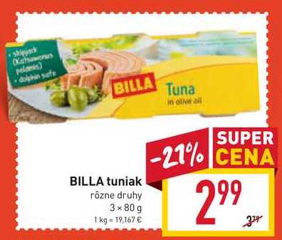 BILLA tuniak rôzne druhy 3 × 80g 