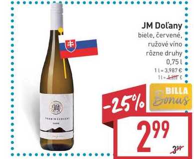 JM Dol'any biele, červené, ružové víno rôzne druhy 0,75l