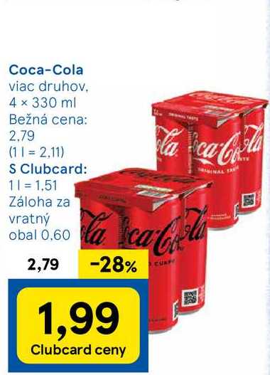 Coca-Cola, 4x 330 ml v akcii