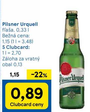Pilsner Urquell, 0,33 l v akcii