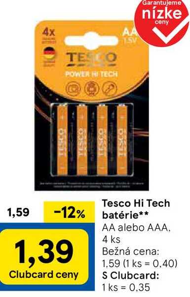 Tesco Hi Tech batérie, 4 ks