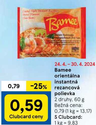 Bamee orientálna instantná rezancová polievka, 60 g