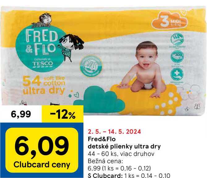 Fred&Flo detské plienky ultra dry, 44-60 ks