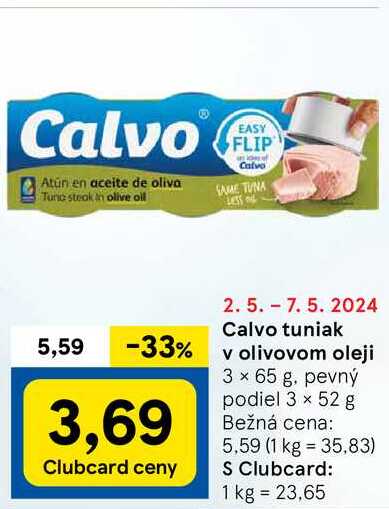 Calvo tuniak v olivovom oleji, 3x 65 g