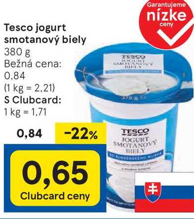Tesco jogurt smotanový biely, 380 g  v akcii