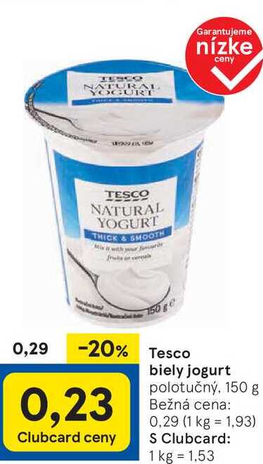 Tesco biely jogurt, 150 g v akcii
