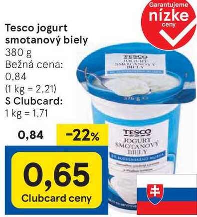 Tesco jogurt smotanový biely, 380 g v akcii