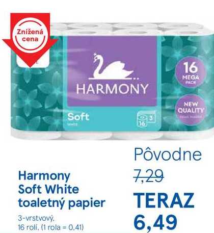 Harmony Soft White toaletný papier, 16 rolí