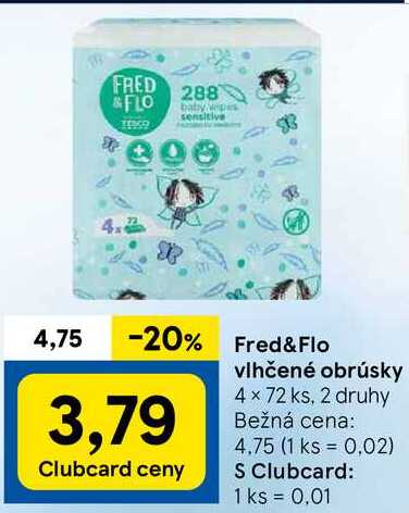 Fred & Flo vlhčené obrúsky, 4x 72 ks