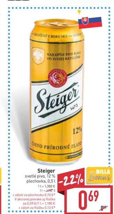 Steiger svetlé pivo, 12% plechovka, 0,5l